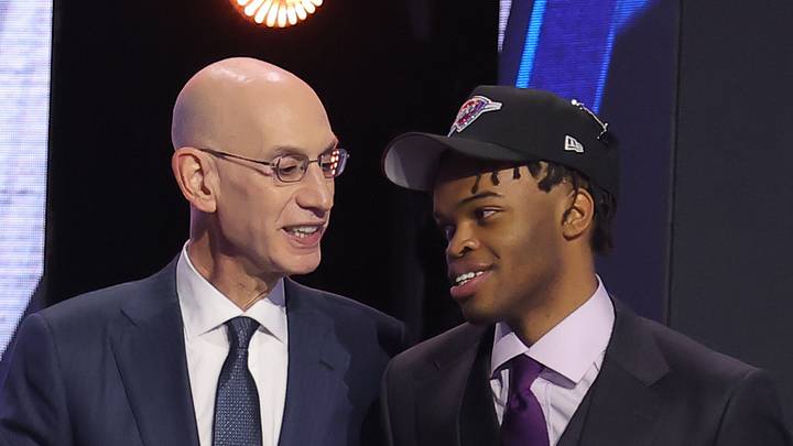 Jun 23, 2026; New York, NY, USA; NBA commissioner Adam Silver greets the seventeenth pick in the 2026 NBA draft, Stanford guard Ebuka Okorie after he was selected by the Oklahoma City Thunder at Barclays Center. Mandatory Credit: Brad Penner-Imagn Images Jun 23, 2026; New York, NY, USA; NBA commissioner Adam Silver greets the seventeenth pick in the 2026 NBA draft, Stanford guard Ebuka Okorie after he was selected by the Oklahoma City Thunder at Barclays Center. Mandatory Credit: Brad Penner-Imagn Images