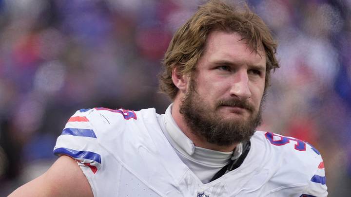 Buffalo Bills defensive end Joey Bosa watches the offensive line on the field during second half action against the Tampa Bay Buccaneers on Nov 16, 2025 at Highmark Stadium in Orchard Park. Buffalo Bills defensive end Joey Bosa watches the offensive line on the field during second half action against the Tampa Bay Buccaneers on Nov 16, 2025 at Highmark Stadium in Orchard Park.