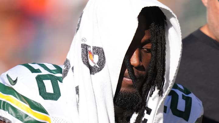 Former Green Bay Packers safety Darnell Savage (26) leaves the field in the second quarter against the Denver Broncos at Empower Field at Mile High.