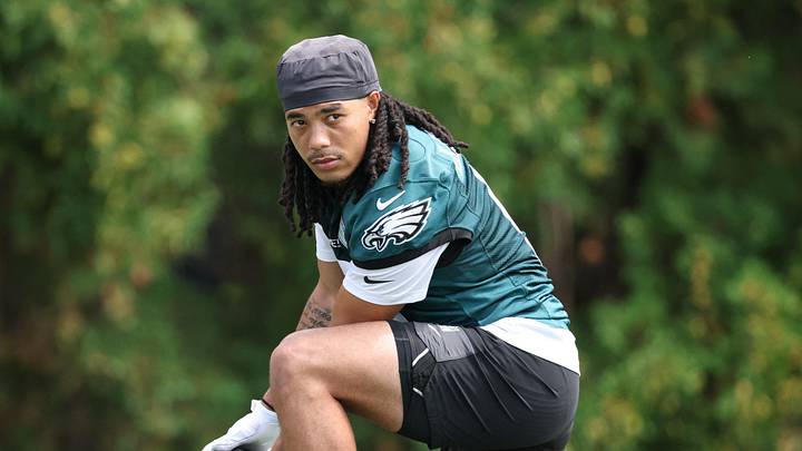 Jul 30, 2026; Philadelphia, PA, USA; Philadelphia Eagles wide receiver Makai Lemon (9) looks on during training camp at Jefferson Health Training Complex. Mandatory Credit: Bill Streicher-Imagn Images