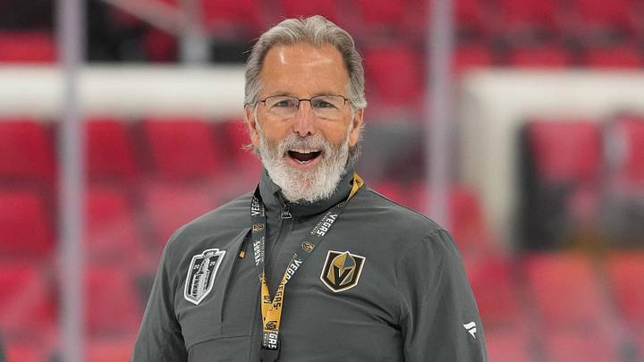 Jun 1, 2026; Raleigh, North Carolina, USA; Vegas Golden Knights coach John Tortorella looks on during the practice during media day for the 2026 Stanley Cup Final at Lenovo Center. Mandatory Credit: James Guillory-Imagn Images Jun 1, 2026; Raleigh, North Carolina, USA; Vegas Golden Knights coach John Tortorella looks on during the practice during media day for the 2026 Stanley Cup Final at Lenovo Center. Mandatory Credit: James Guillory-Imagn Images