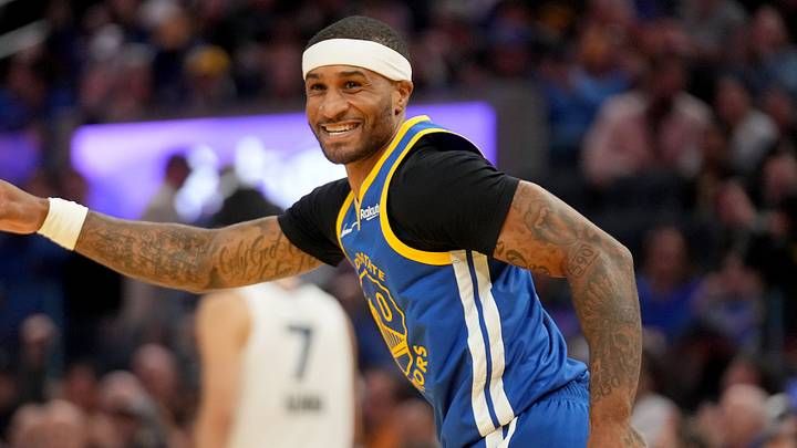 Oct 27, 2025; San Francisco, California, USA; Golden State Warriors guard Gary Payton II (0) reacts after scoring a basket against the Memphis Grizzlies in the fourth quarter at the Chase Center. Mandatory Credit: Cary Edmondson-Imagn Images