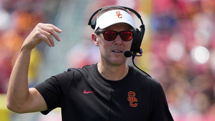 Aug 29, 2026; Los Angeles, California, USA; Southern California Trojans head coach Lincoln Riley reacts against the San Jose State Spartans in the first half at United Airlines Field at Los Angeles Memorial Coliseum. Mandatory Credit: Kirby Lee-Imagn Images Aug 29, 2026; Los Angeles, California, USA; Southern California Trojans head coach Lincoln Riley reacts against the San Jose State Spartans in the first half at United Airlines Field at Los Angeles Memorial Coliseum. Mandatory Credit: Kirby Lee-Imagn Images
