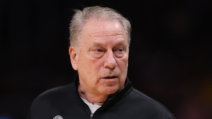 Mar 28, 2025; Atlanta, GA, USA; Michigan State Spartans head coach Tom Izzo in the first half of a South Regional semifinal of the 2025 NCAA tournament against the Mississippi Rebels at State Farm Arena. Mar 28, 2025; Atlanta, GA, USA; Michigan State Spartans head coach Tom Izzo in the first half of a South Regional semifinal of the 2025 NCAA tournament against the Mississippi Rebels at State Farm Arena.