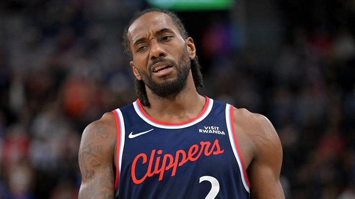 Apr 8, 2026; Inglewood, California, USA;  Los Angeles Clippers forward Kawhi Leonard (2) reacts after a missed basket in the second half against the Oklahoma City Thunder at Intuit Dome. Mandatory Credit: Jayne Kamin-Oncea-Imagn Images