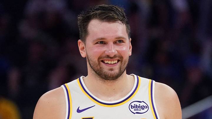 Feb 28, 2026; San Francisco, California, USA; Los Angeles Lakers forward/guard Luka Doncic (77) smiles during a break in the action against the Golden State Warriors in the third period at Chase Center. Mandatory Credit: David Gonzales-Imagn Images Feb 28, 2026; San Francisco, California, USA; Los Angeles Lakers forward/guard Luka Doncic (77) smiles during a break in the action against the Golden State Warriors in the third period at Chase Center. Mandatory Credit: David Gonzales-Imagn Images