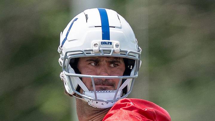 Indianapolis Colts quarterback Daniel Jones throws a pass