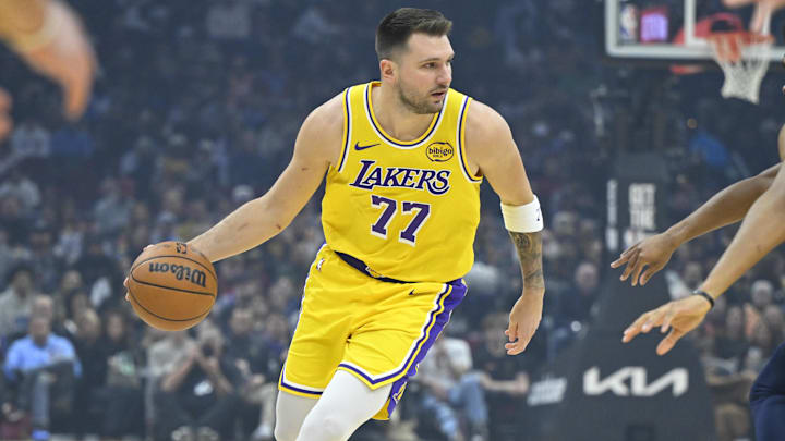 Luka Dončić briefly exited the Lakers’ game against the Cavs on Wednesday Luka Dončić briefly exited the Lakers’ game against the Cavs on Wednesday