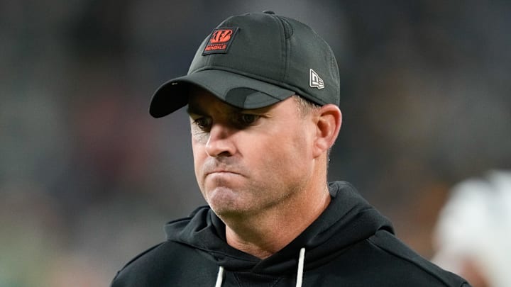 Oct 12, 2025; Green Bay, Wisconsin, USA; Cincinnati Bengals head coach Zac Taylor walks off the field after the game against the Green Bay Packers at Lambeau Field. Mandatory Credit: Kayla Wolf-Imagn Images