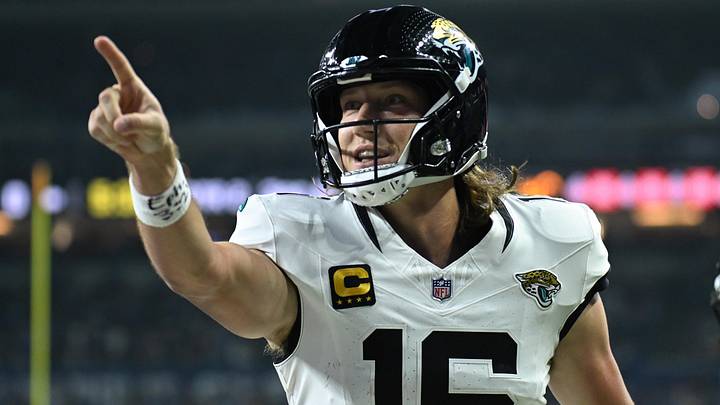 Dec 28, 2025; Indianapolis, Indiana, USA; Jacksonville Jaguars quarterback Trevor Lawrence (16) celebrates after a touchdown against the Indianapolis Colts during the first half at Lucas Oil Stadium. Mandatory Credit: Robert Goddin-Imagn Images Dec 28, 2025; Indianapolis, Indiana, USA; Jacksonville Jaguars quarterback Trevor Lawrence (16) celebrates after a touchdown against the Indianapolis Colts during the first half at Lucas Oil Stadium. Mandatory Credit: Robert Goddin-Imagn Images