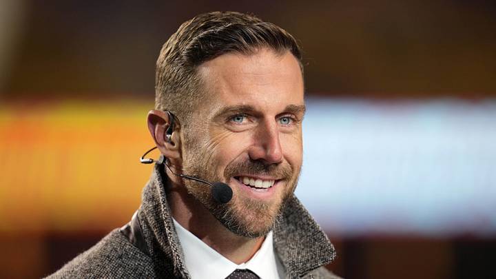 Nov 1, 2021; Kansas City, Missouri, USA; Former NFL quarterback and current ESPN analyst Alex Smith looks on before the game between the Kansas City Chiefs and the New York Giants at GEHA Field at Arrowhead Stadium. Mandatory Credit: Jay Biggerstaff-Imagn Images