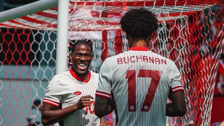 Jonathan David (left) and Tajon Buchanan were dynamic for Canada in a dominant showing against Ukraine. 