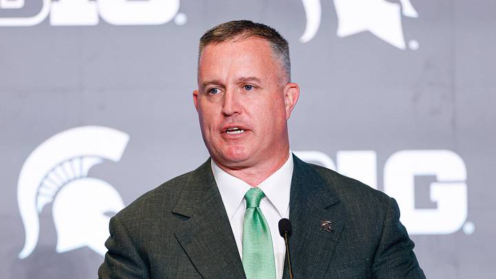 Jul 29, 2026; Chicago, IL, USA; Michigan State Football head coach Pat Fitzgerald speaks during Big Ten Media Days at Hilton Chicago. Mandatory Credit: Kamil Krzaczynski-Imagn Images Jul 29, 2026; Chicago, IL, USA; Michigan State Football head coach Pat Fitzgerald speaks during Big Ten Media Days at Hilton Chicago. Mandatory Credit: Kamil Krzaczynski-Imagn Images
