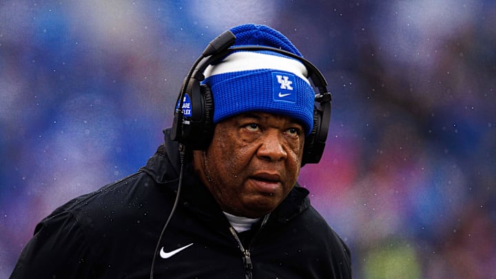 Nov 12, 2022; Lexington, Kentucky, USA; Kentucky Wildcats associate head coach Vince Marrow looks on during the game against the Vanderbilt Commodores at Kroger Field. Mandatory Credit: Jordan Prather-Imagn Images