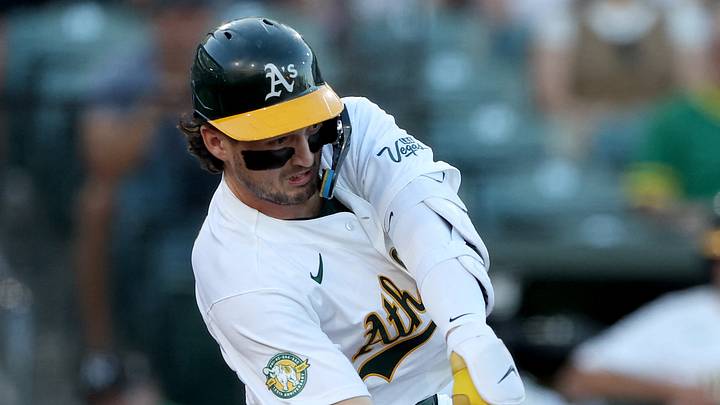 Jul 30, 2026; West Sacramento, California, USA; Athletics designated hitter Jacob Wilson (5) hits a RBI single against the Boston Red Sox during the third inning at Sutter Health Park. Mandatory Credit: Dennis Lee-Imagn Images Jul 30, 2026; West Sacramento, California, USA; Athletics designated hitter Jacob Wilson (5) hits a RBI single against the Boston Red Sox during the third inning at Sutter Health Park. Mandatory Credit: Dennis Lee-Imagn Images