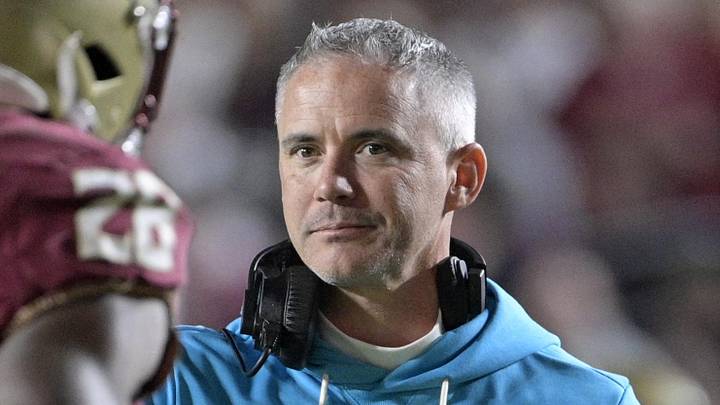 Nov 1, 2025; Tallahassee, Florida, USA; Florida State Seminoles head coach Mike Norvell celebrates a touchdown during the fourth quarter against the Wake Forest Demon Deacons at Doak S. Campbell Stadium. Mandatory Credit: Melina Myers-Imagn Images
