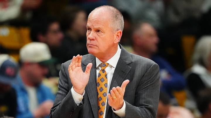 Jan 20, 2026; Boulder, Colorado, USA; Colorado Buffaloes head coach Tad Boyle during the second half against the Kansas Jayhawks at the CU Events Center. Mandatory Credit: Ron Chenoy-Imagn Images