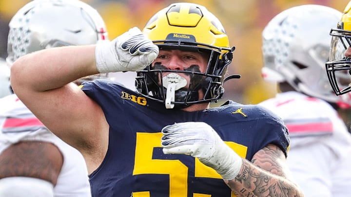 Michigan defensive lineman Mason Graham celebrates a tackle against Ohio State during the second half at Michigan Stadium in Ann Arbor on Saturday, Nov. 25, 2023. Michigan defensive lineman Mason Graham celebrates a tackle against Ohio State during the second half at Michigan Stadium in Ann Arbor on Saturday, Nov. 25, 2023.