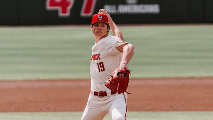 Right-handed pitcher Heath Andrews throws a pitch in No. 10 NC State's 5-1 victory over Boston College on Sunday, March 15, 2026. Right-handed pitcher Heath Andrews throws a pitch in No. 10 NC State's 5-1 victory over Boston College on Sunday, March 15, 2026.