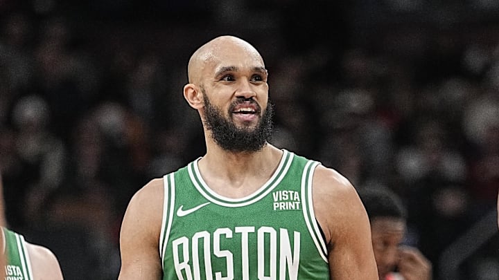 Jan 15, 2024; Toronto, Ontario, CAN; Boston Celtics guard Derrick White (9) talks with Toronto Raptors forward Scottie Barnes (4) during a break in the action during the second half at Scotiabank Arena. Mandatory Credit: John E. Sokolowski-Imagn Images Jan 15, 2024; Toronto, Ontario, CAN; Boston Celtics guard Derrick White (9) talks with Toronto Raptors forward Scottie Barnes (4) during a break in the action during the second half at Scotiabank Arena. Mandatory Credit: John E. Sokolowski-Imagn Images