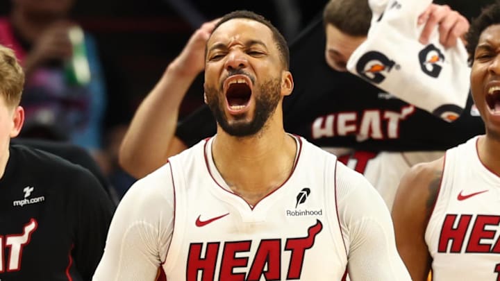 Miami Heat guard Norman Powell reacts (Mandatory Credit: Mark J. Rebilas-Imagn Images)
