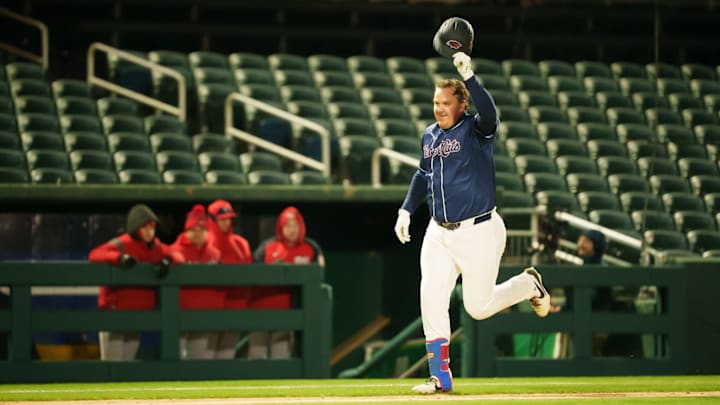 Peyton Williams runs home after hitting a walk-off for the New Hampshire Fisher Cats. Peyton Williams runs home after hitting a walk-off for the New Hampshire Fisher Cats.