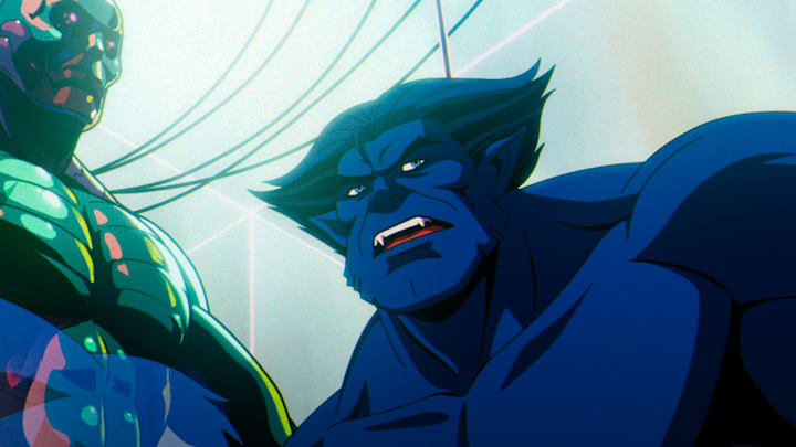 (L-R): Bastion (voiced by Theo James) and Beast (voiced by George Buza) in Marvel Animation's X-MEN '97. Photo courtesy of Marvel Animation. © 2024 MARVEL.