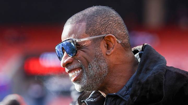 Dec 21, 2025; Cleveland, Ohio, USA; Legendary football and baseball player and father of Cleveland Browns quarterback Shedeur Sanders, Deion Sanders on the sidelines prior to a game against the Buffalo Bills at Huntington Bank Field. Dec 21, 2025; Cleveland, Ohio, USA; Legendary football and baseball player and father of Cleveland Browns quarterback Shedeur Sanders, Deion Sanders on the sidelines prior to a game against the Buffalo Bills at Huntington Bank Field.