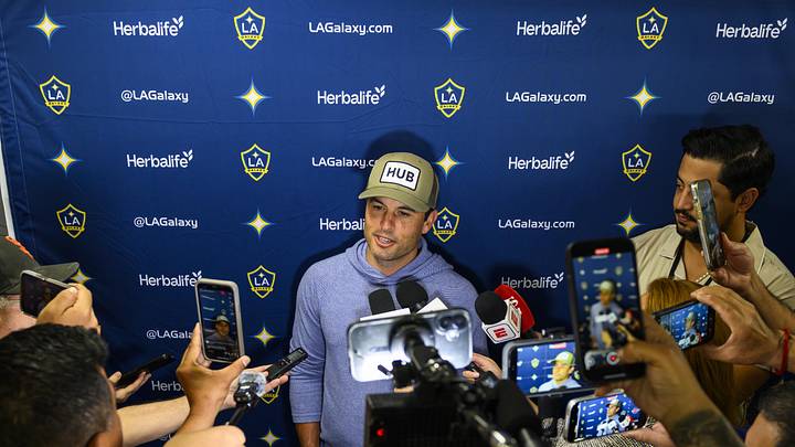 Apr 4, 2026; Carson, California, USA; Former LA Galaxy player Landon Donovan answers questions from the media Apr 4, 2026; Carson, California, USA; Former LA Galaxy player Landon Donovan answers questions from the media