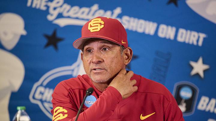 May 31, 2025; Corvallis, OR, USA; USC head coach Andy Stankiewicz takes questions after a game against Saint Mary's at the NCAA Corvallis Regional at Goss Stadium. May 31, 2025; Corvallis, OR, USA; USC head coach Andy Stankiewicz takes questions after a game against Saint Mary's at the NCAA Corvallis Regional at Goss Stadium.