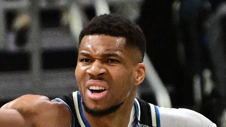 Milwaukee Bucks forward Giannis Antetokounmpo (34) reacts in the second quarter against the New Orleans Pelicans at Fiserv Forum on Apr 10, 2025. Milwaukee Bucks forward Giannis Antetokounmpo (34) reacts in the second quarter against the New Orleans Pelicans at Fiserv Forum on Apr 10, 2025.