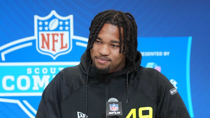 Marshall defensive lineman Mike Green (DL49) during the 2025 NFL Scouting Combine Marshall defensive lineman Mike Green (DL49) during the 2025 NFL Scouting Combine