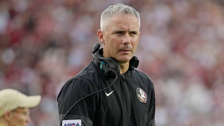 Aug 30, 2025; Tallahassee, Florida, USA; Florida State Seminoles head coach Mike Norvell reacts after a play against the Alabama Crimson Tide during the second half at Doak S. Campbell Stadium. Mandatory Credit: Melina Myers-Imagn Images Aug 30, 2025; Tallahassee, Florida, USA; Florida State Seminoles head coach Mike Norvell reacts after a play against the Alabama Crimson Tide during the second half at Doak S. Campbell Stadium. Mandatory Credit: Melina Myers-Imagn Images