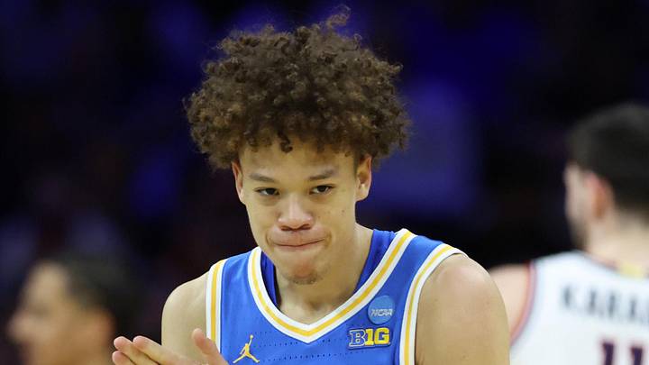 Mar 22, 2026; Philadelphia, PA, USA; UCLA Bruins guard Trent Perry (0) reacts against the UConn Huskies in the first half during a second round game of the men's 2026 NCAA Tournament at Xfinity Mobile Arena. Mandatory Credit: Bill Streicher-Imagn Images Mar 22, 2026; Philadelphia, PA, USA; UCLA Bruins guard Trent Perry (0) reacts against the UConn Huskies in the first half during a second round game of the men's 2026 NCAA Tournament at Xfinity Mobile Arena. Mandatory Credit: Bill Streicher-Imagn Images