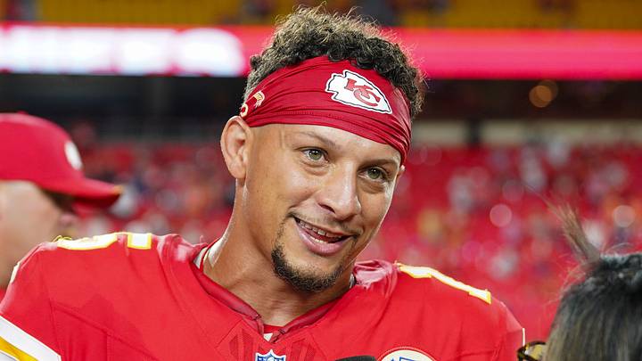 Sep 14, 2026; Kansas City, Missouri, USA; Kansas City Chiefs quarterback Patrick Mahomes (15) speaks with media after the win over the Denver Broncos at GEHA Field at Arrowhead Stadium. Mandatory Credit: Denny Medley-Imagn Images