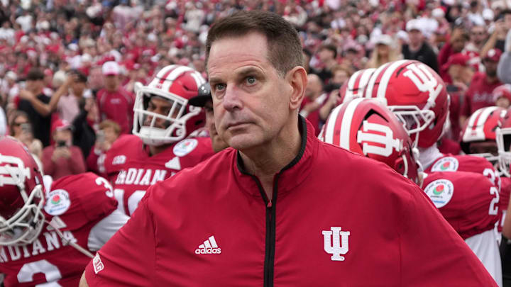 Indiana Hoosiers coach Curt Cignetti looks on before the 2026 Rose Bowl against the Alabama Crimson Tide,