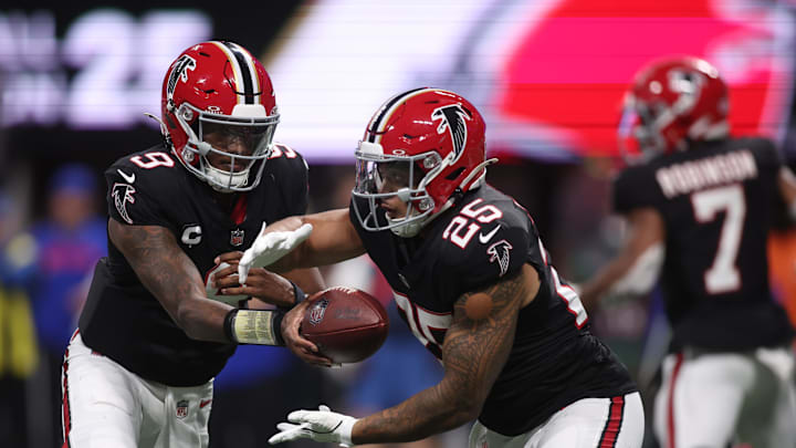 Atlanta Falcons quarterback Michael Penix Jr. and running back Tyler Allgeier Atlanta Falcons quarterback Michael Penix Jr. and running back Tyler Allgeier