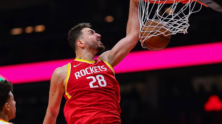 Oct 24, 2026; Atlanta, Georgia, USA; Houston Rockets center Alperen Sengun (28) dunks against Atlanta Hawks forward Jalen Johnson (1) in the third quarter at State Farm Arena. Mandatory Credit: Colin Hubbard-Imagn Images Oct 24, 2026; Atlanta, Georgia, USA; Houston Rockets center Alperen Sengun (28) dunks against Atlanta Hawks forward Jalen Johnson (1) in the third quarter at State Farm Arena. Mandatory Credit: Colin Hubbard-Imagn Images