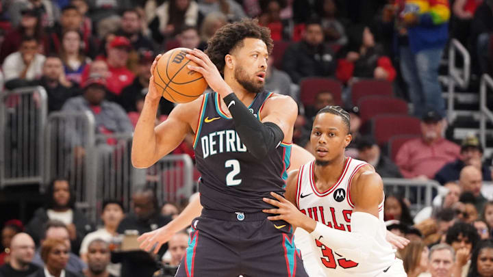 Feb 21, 2026; Chicago, Illinois, USA; Chicago Bulls forward Isaac Okoro (35) defends Detroit Pistons guard Cade Cunningham (2) during the first half at United Center. Mandatory Credit: David Banks-Imagn Images Feb 21, 2026; Chicago, Illinois, USA; Chicago Bulls forward Isaac Okoro (35) defends Detroit Pistons guard Cade Cunningham (2) during the first half at United Center. Mandatory Credit: David Banks-Imagn Images