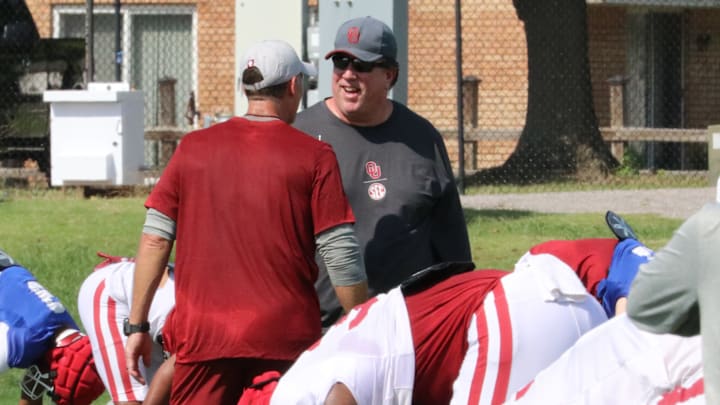 Oklahoma offensive line coach Bill Bedenbaugh before one of the Sooners' practices during fall camp.