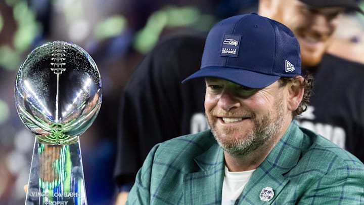 Seattle Seahawks general manager John Schneider celebrates