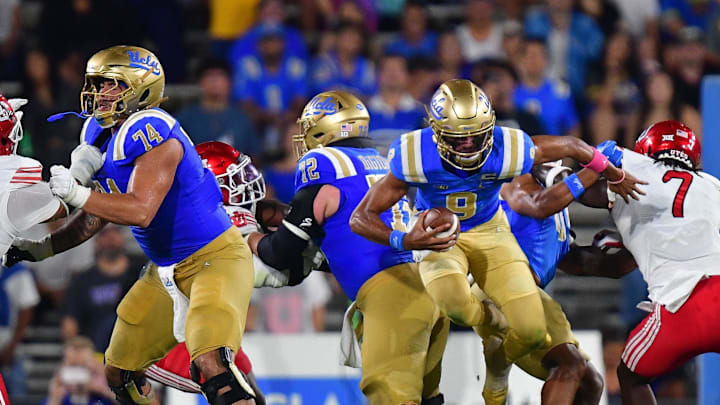 Aug 30, 2025; Pasadena, California, USA; UCLA Bruins quarterback Nico Iamaleava (9) runs the ball against the Utah Utes during the first half at Rose Bowl. Mandatory Credit: Gary A. Vasquez-Imagn Images Aug 30, 2025; Pasadena, California, USA; UCLA Bruins quarterback Nico Iamaleava (9) runs the ball against the Utah Utes during the first half at Rose Bowl. Mandatory Credit: Gary A. Vasquez-Imagn Images