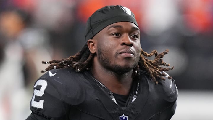 Dec 7, 2025; Paradise, Nevada, USA;  Las Vegas Raiders running back Ashton Jeanty (2) leaves the field following a game against the Denver Broncos at Allegiant Stadium. Mandatory Credit: Stephen R. Sylvanie-Imagn Images