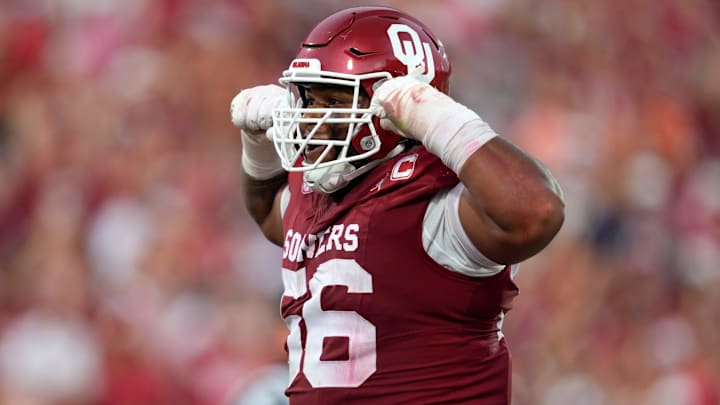 Oklahoma defensive tackle Gracen Halton celebrates a sack against Auburn.