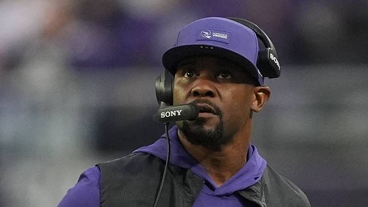 Jan 4, 2026; Minneapolis, Minnesota, USA; Minnesota Vikings defensive coordinator Brian Flores looks on against the Green Bay Packers during the fourth quarter at U.S. Bank Stadium. Mandatory Credit: Matt Blewett-Imagn Images Jan 4, 2026; Minneapolis, Minnesota, USA; Minnesota Vikings defensive coordinator Brian Flores looks on against the Green Bay Packers during the fourth quarter at U.S. Bank Stadium. Mandatory Credit: Matt Blewett-Imagn Images