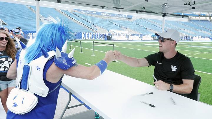 Kentucky’s Will Stein got to meet Big Blue Sammy of Big Blue Nation during Meet the Team Day at Kroger Field.
Aug. 15, 2026 Kentucky’s Will Stein got to meet Big Blue Sammy of Big Blue Nation during Meet the Team Day at Kroger Field.
Aug. 15, 2026