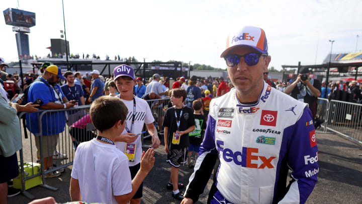 Denny Hamlin addressed his L2-level sealed engine penalty with media at Daytona International Speedway on Friday afternoon. Photo Credit Denny Hamlin addressed his L2-level sealed engine penalty with media at Daytona International Speedway on Friday afternoon. Photo Credit