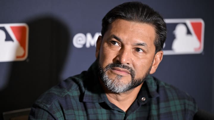 Dec 9, 2024; Dallas, TX, USA; Washington Nationals managerDave Martinez speaks with the media at the Hilton Anatole during the 2024 MLB Winter Meetings