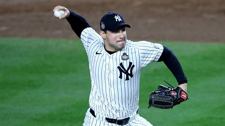 New York Yankees pitcher Tommy Kahnle (41) throws during the eighth inning against the Los Angeles Dodgers in game five of the 2024 MLB World Series at Yankee Stadium. New York Yankees pitcher Tommy Kahnle (41) throws during the eighth inning against the Los Angeles Dodgers in game five of the 2024 MLB World Series at Yankee Stadium.