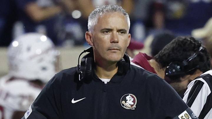 Sep 26, 2025; Charlottesville, Virginia, USA; Florida State Seminoles head coach Mike Norvell looks on during a stoppage in play against the Virginia Cavaliers at Scott Stadium. Mandatory Credit: Geoff Burke-Imagn Images Sep 26, 2025; Charlottesville, Virginia, USA; Florida State Seminoles head coach Mike Norvell looks on during a stoppage in play against the Virginia Cavaliers at Scott Stadium. Mandatory Credit: Geoff Burke-Imagn Images